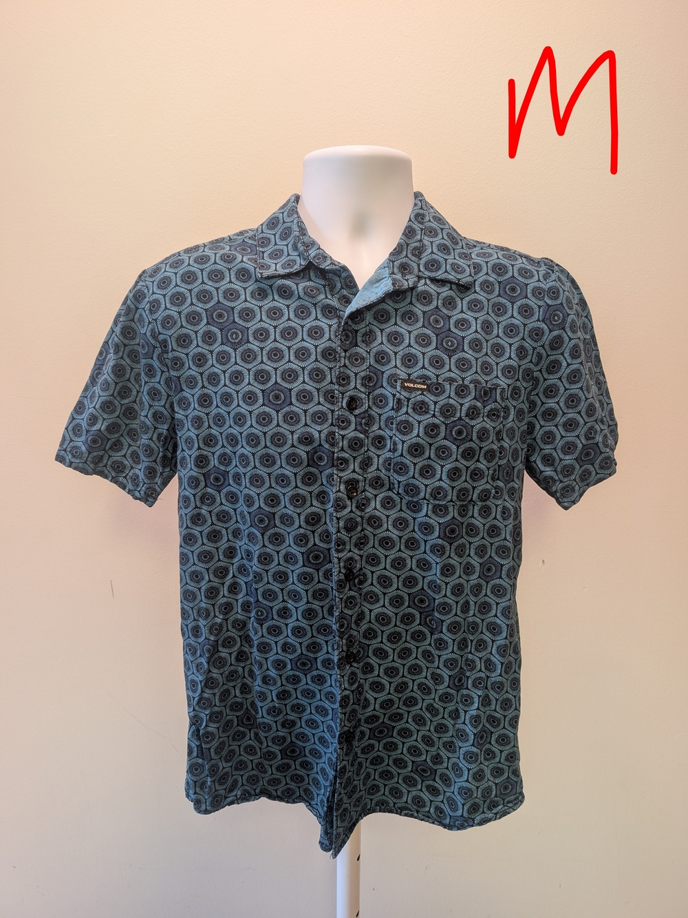 Volcom Teal Geometric Short-Sleeve Polo